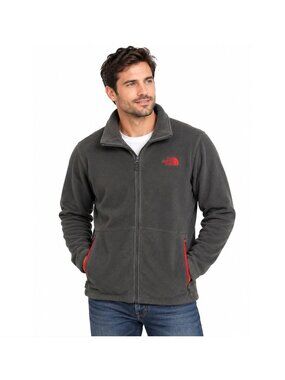 The North Face Jacket Mens Size M Gray Red TKA 100 Glacier Full Zip Fleece